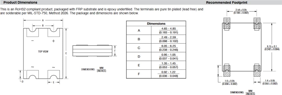 Mechanical Drawing - Bourns SMPS CD-HD Schottky Bridge Rectifier Diodes Mechanical Drawing - Bourns SMPS CD-HD Schottky Bridge Rectifier Diodes